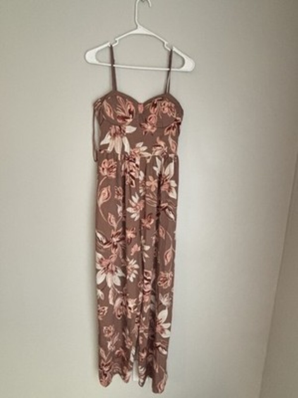 B.O.G Collective Brown Floral Jumpsuit M Sleeveless Strappy Straight Leg